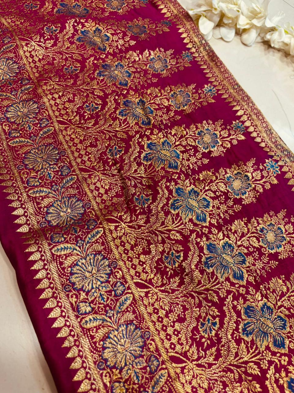 Pink Banarasi Handloom Vintage Pure Silk Border Lace - Luxurion World