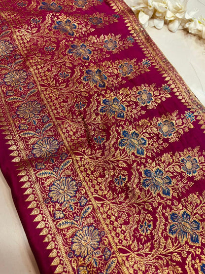 Pink Banarasi Handloom Vintage Pure Silk Border Lace - Luxurion World