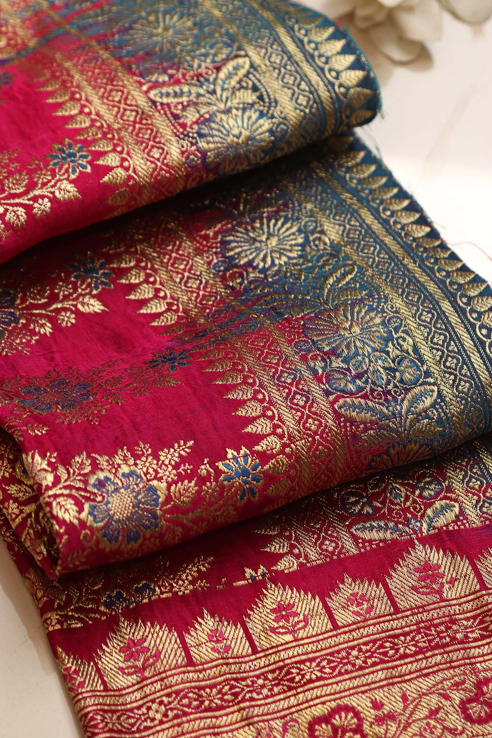 Pink Banarasi Handloom Vintage Pure Silk Border Lace - Luxurion World