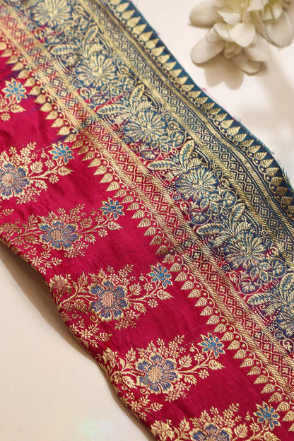 Pink Banarasi Handloom Vintage Pure Silk Border Lace - Luxurion World