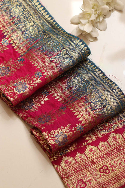 Pink Banarasi Handloom Vintage Pure Silk Border Lace - Luxurion World