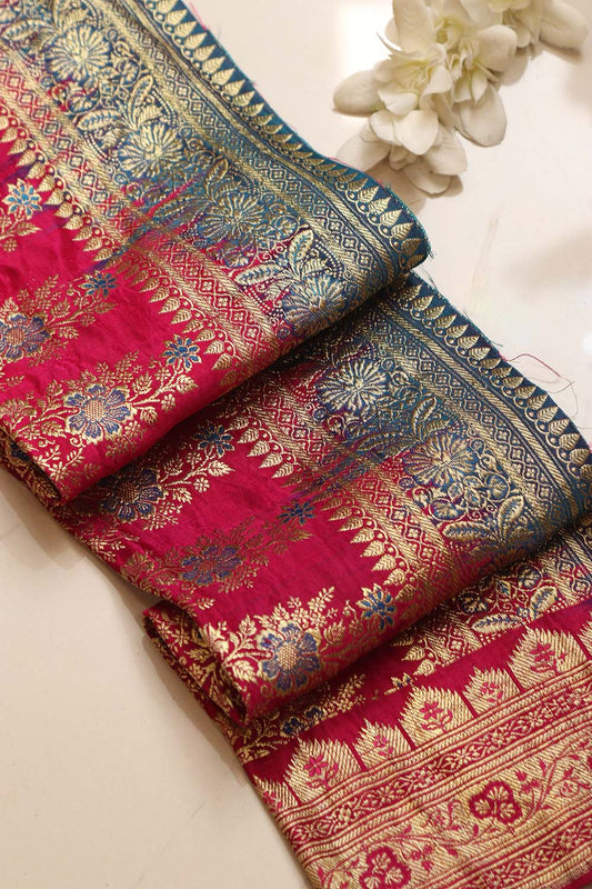 Pink Banarasi Handloom Vintage Pure Silk Border Lace - Luxurion World