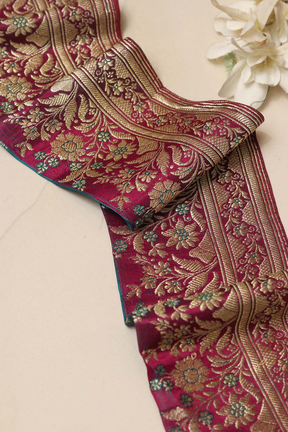 Pink Banarasi Handloom Vintage Pure Silk Border Lace ( 1 Mtr ) - Luxurion World