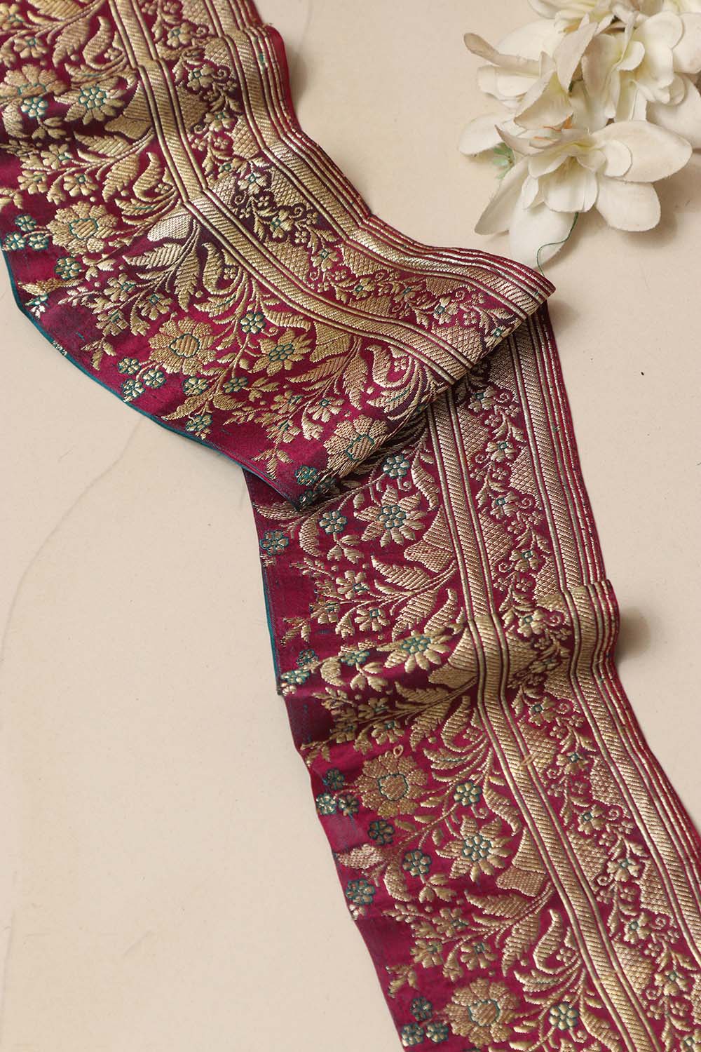 Pink Banarasi Handloom Vintage Pure Silk Border Lace ( 1 Mtr ) - Luxurion World