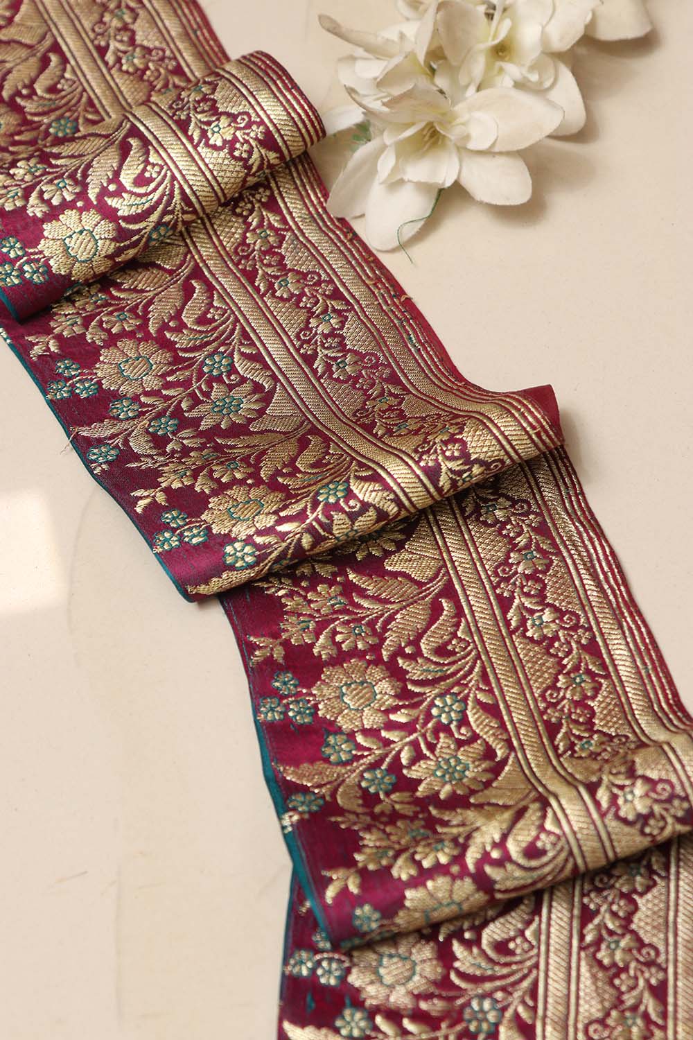 Pink Banarasi Handloom Vintage Pure Silk Border Lace ( 1 Mtr ) - Luxurion World