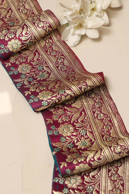 Pink Banarasi Handloom Vintage Pure Silk Border Lace ( 1 Mtr ) - Luxurion World