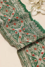 Green Banarasi Handloom Vintage Pure Silk Border Lace ( 1 Mtr ) - Luxurion World
