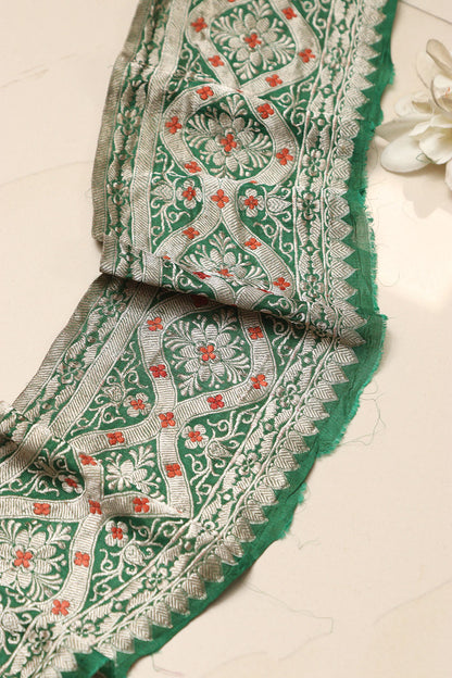 Green Banarasi Handloom Vintage Pure Silk Border Lace ( 1 Mtr ) - Luxurion World