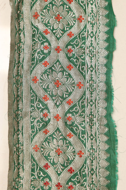 Green Banarasi Handloom Vintage Pure Silk Border Lace ( 1 Mtr ) - Luxurion World