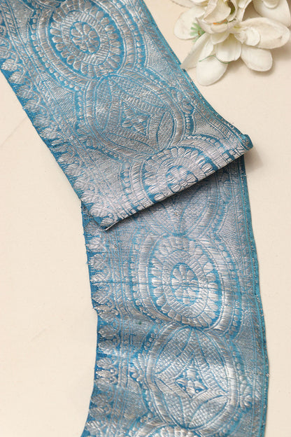 Blue Banarasi Handloom Vintage Pure Silk Border Lace ( 1 Mtr ) - Luxurion World