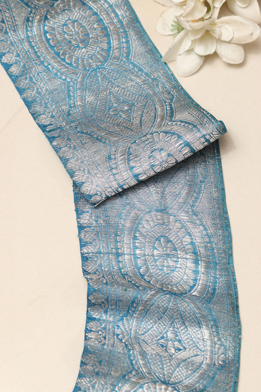 Blue Banarasi Handloom Vintage Pure Silk Border Lace ( 1 Mtr ) - Luxurion World