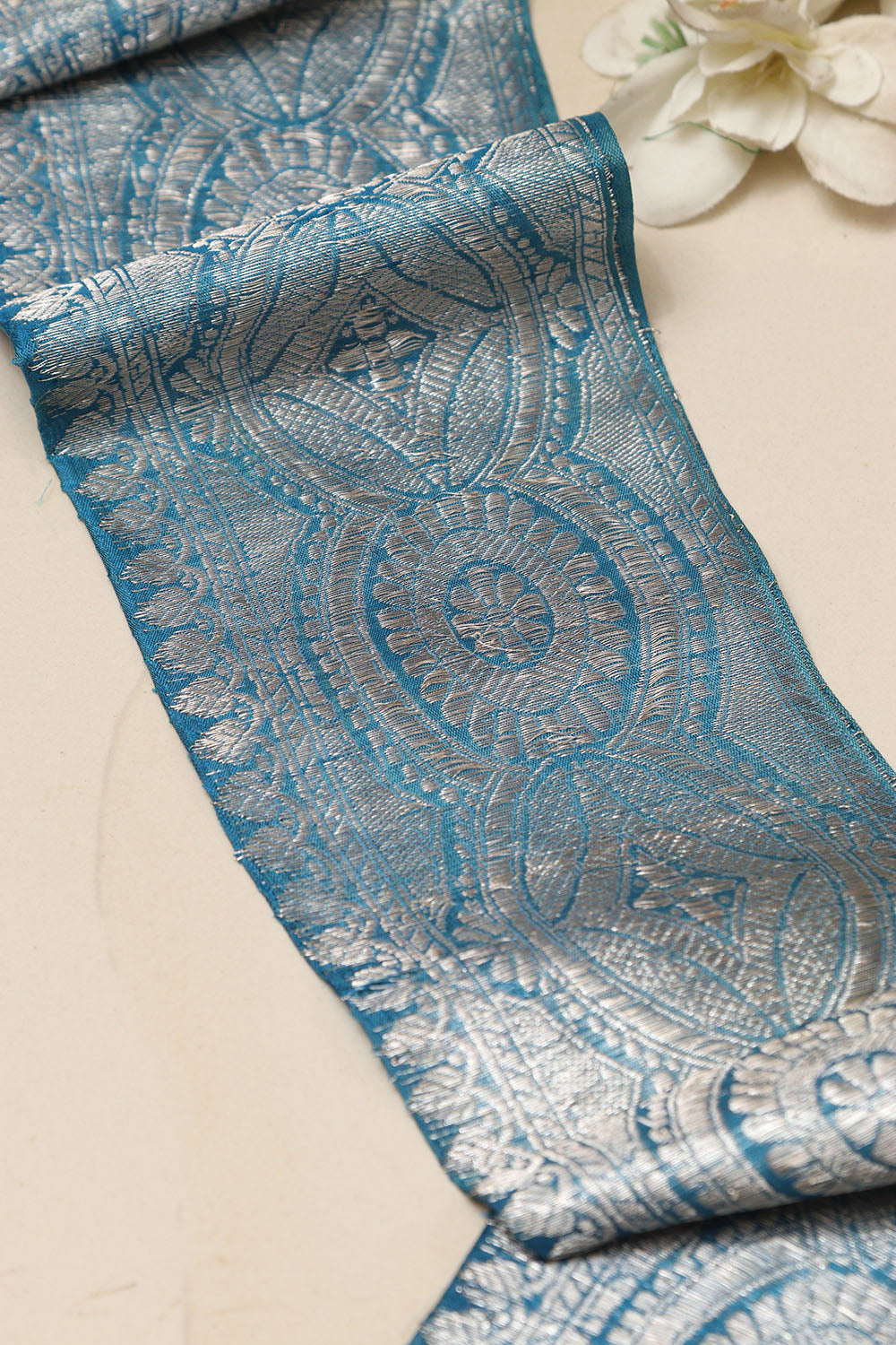 Blue Banarasi Handloom Vintage Pure Silk Border Lace ( 1 Mtr ) - Luxurion World