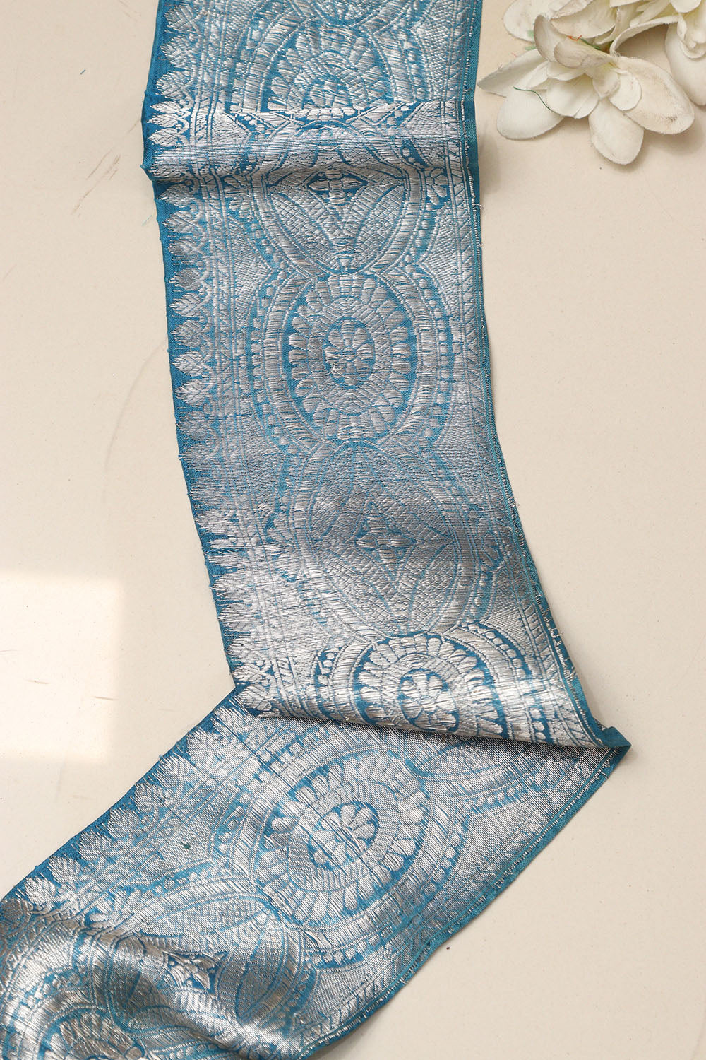 Blue Banarasi Handloom Vintage Pure Silk Border Lace ( 1 Mtr ) - Luxurion World