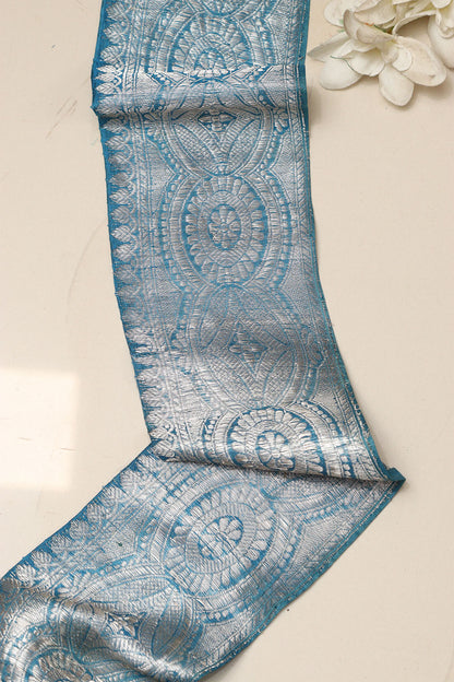 Blue Banarasi Handloom Vintage Pure Silk Border Lace ( 1 Mtr ) - Luxurion World