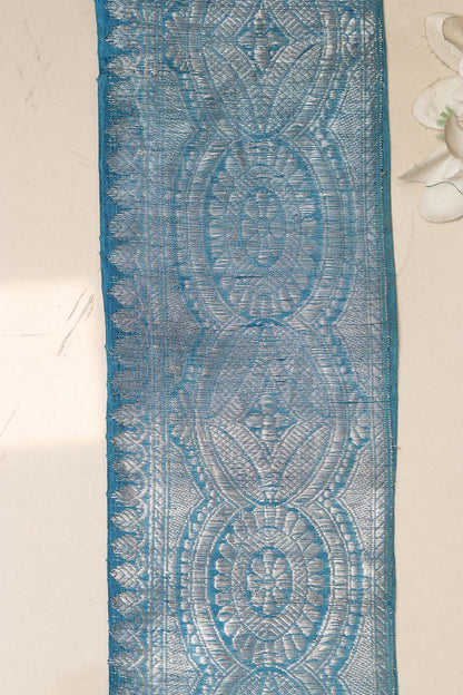 Blue Banarasi Handloom Vintage Pure Silk Border Lace ( 1 Mtr ) - Luxurion World
