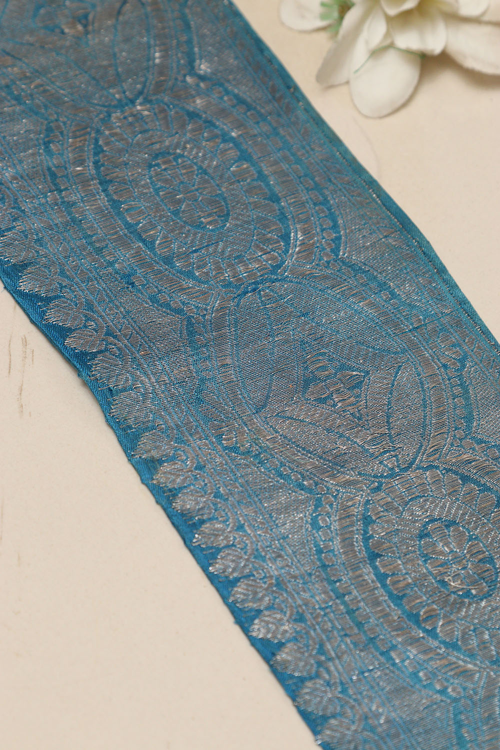 Blue Banarasi Handloom Vintage Pure Silk Border Lace ( 1 Mtr ) - Luxurion World