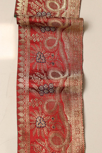 Red Banarasi Handloom Vintage Pure Silk Border Lace ( 1 Mtr ) - Luxurion World