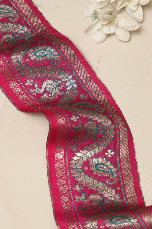 Pink Banarasi Handloom Vintage Pure Silk Border Lace ( 1 Mtr ) - Luxurion World