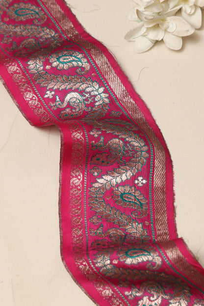Pink Banarasi Handloom Vintage Pure Silk Border Lace ( 1 Mtr ) - Luxurion World