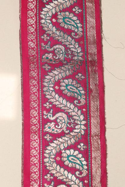Pink Banarasi Handloom Vintage Pure Silk Border Lace ( 1 Mtr ) - Luxurion World