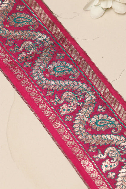 Pink Banarasi Handloom Vintage Pure Silk Border Lace ( 1 Mtr ) - Luxurion World