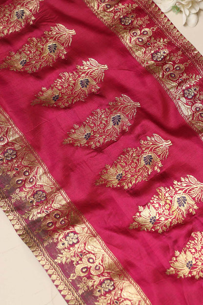 Pink Banarasi Handloom Vintage Pure Silk Border Lace ( 0.8 Mtr ) - Luxurion World