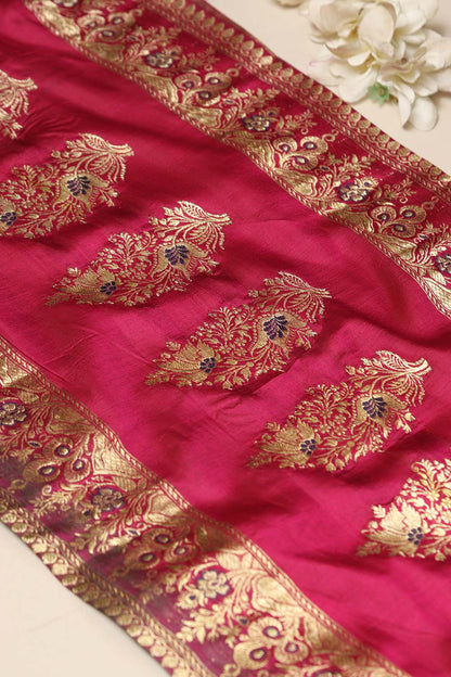Pink Banarasi Handloom Vintage Pure Silk Border Lace ( 0.8 Mtr ) - Luxurion World