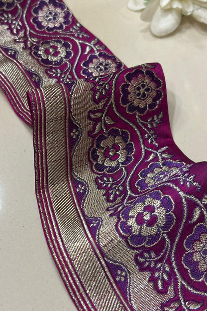 Purple Banarasi Handloom Vintage Pure Silk Border Lace ( 1 Mtr ) - Luxurion World