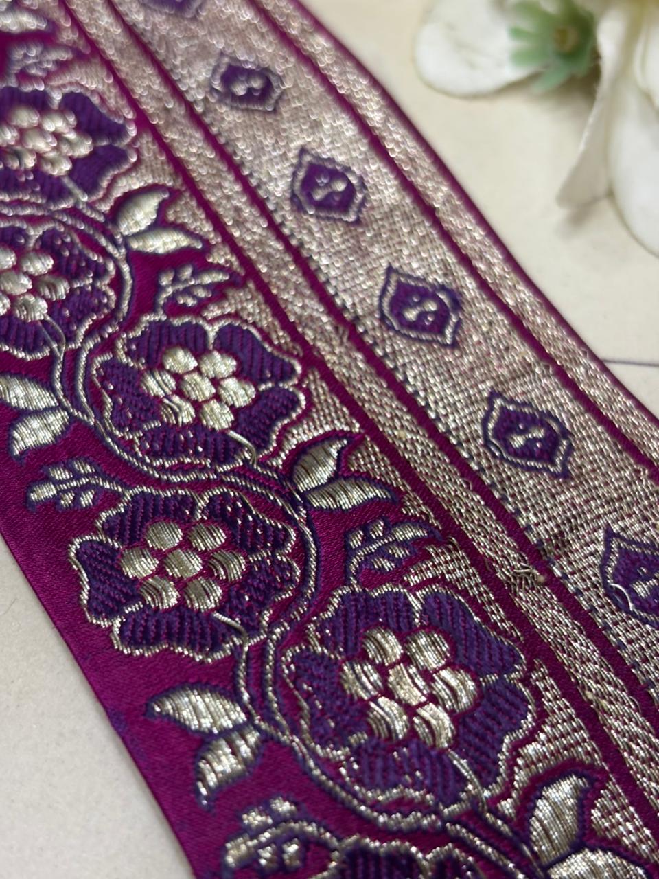 Purple Banarasi Handloom Vintage Pure Silk Border Lace ( 1 Mtr ) - Luxurion World