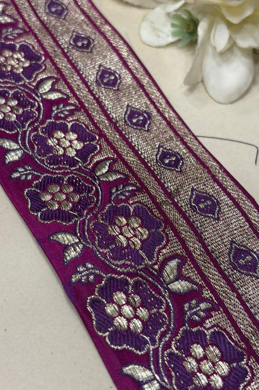 Purple Banarasi Handloom Vintage Pure Silk Border Lace ( 1 Mtr ) - Luxurion World