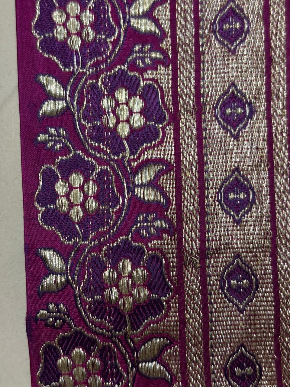 Purple Banarasi Handloom Vintage Pure Silk Border Lace ( 1 Mtr ) - Luxurion World