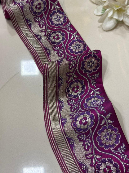 Purple Banarasi Handloom Vintage Pure Silk Border Lace ( 1 Mtr ) - Luxurion World