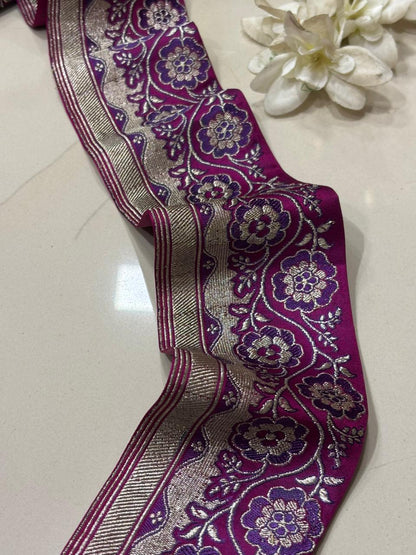 Purple Banarasi Handloom Vintage Pure Silk Border Lace ( 1 Mtr ) - Luxurion World