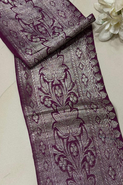 Exquisite Purple Banarasi Handloom Vintage Pure Silk Border Lace ( 1 Mtr ) - Luxurion World