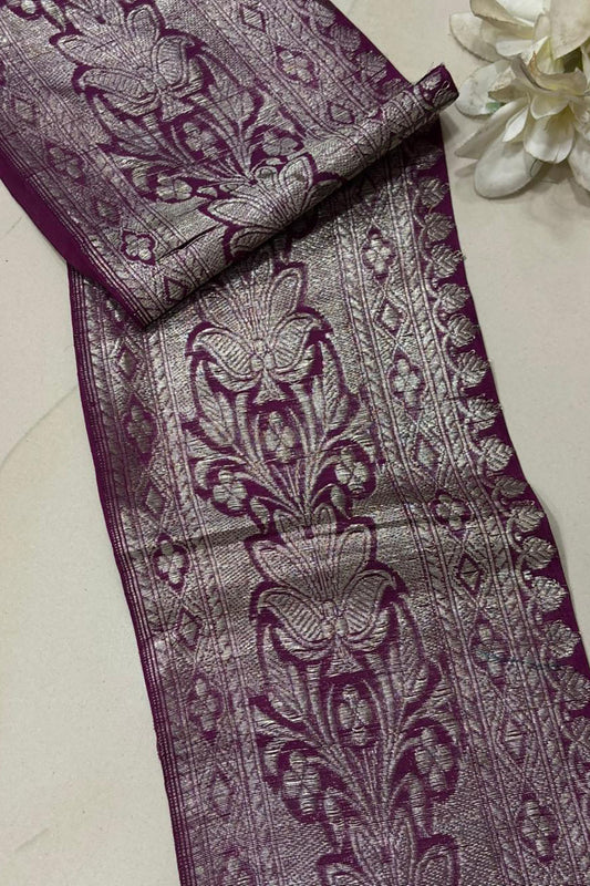 Exquisite Purple Banarasi Handloom Vintage Pure Silk Border Lace ( 1 Mtr ) - Luxurion World