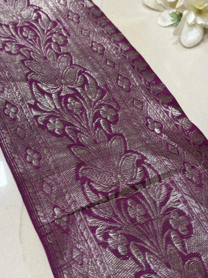 Exquisite Purple Banarasi Handloom Vintage Pure Silk Border Lace ( 1 Mtr ) - Luxurion World