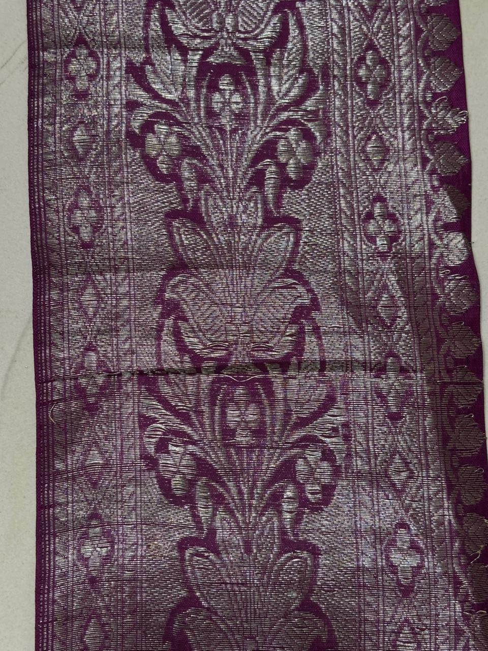 Exquisite Purple Banarasi Handloom Vintage Pure Silk Border Lace ( 1 Mtr ) - Luxurion World