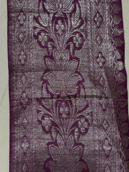 Exquisite Purple Banarasi Handloom Vintage Pure Silk Border Lace ( 1 Mtr ) - Luxurion World