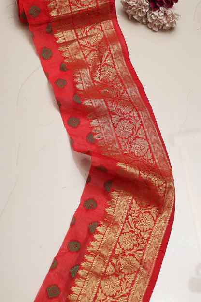 Stunning Red Banarasi Silk Lace ( 1 Mtr )