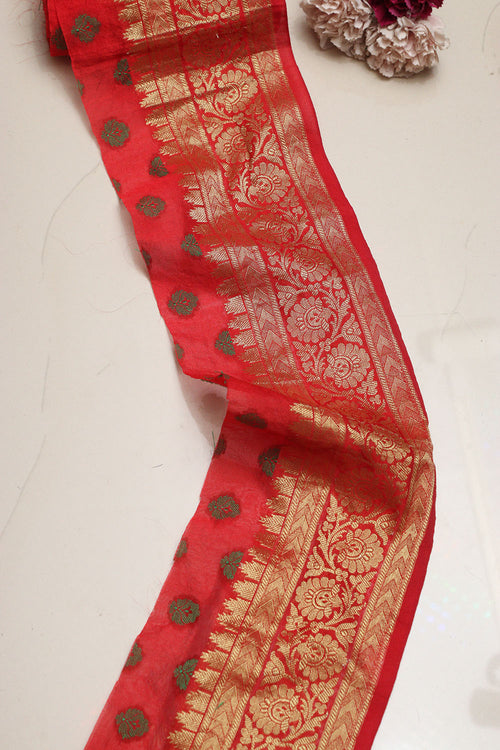 Stunning Red Banarasi Silk Lace ( 1 Mtr ) - Luxurion World