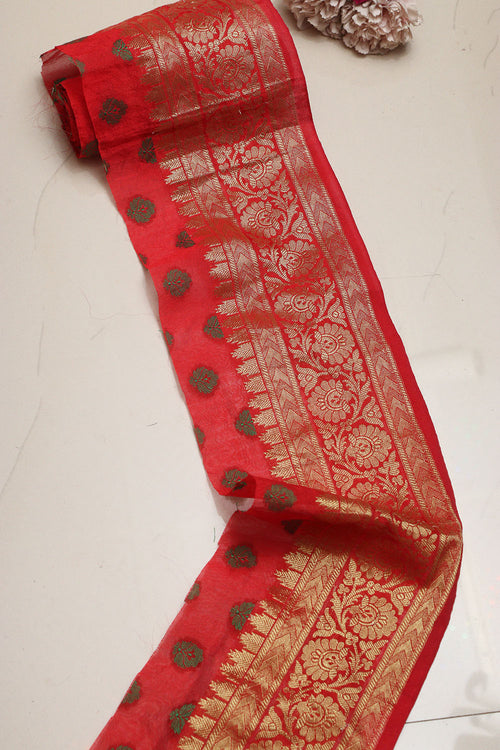 Stunning Red Banarasi Silk Lace ( 1 Mtr ) - Luxurion World
