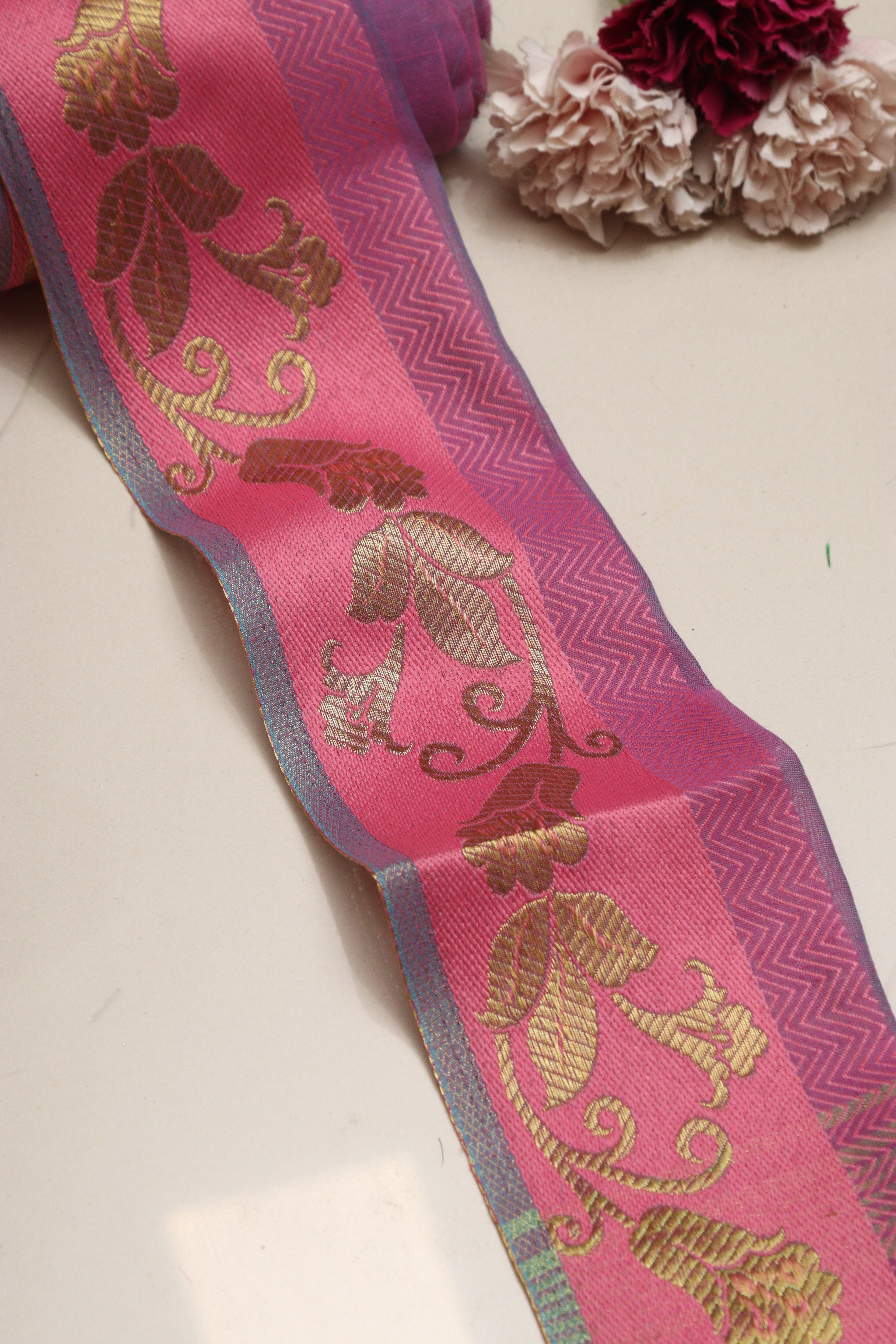 Pretty in Pink: Banarasi Silk Lace ( 1 Mtr ) - Luxurion World