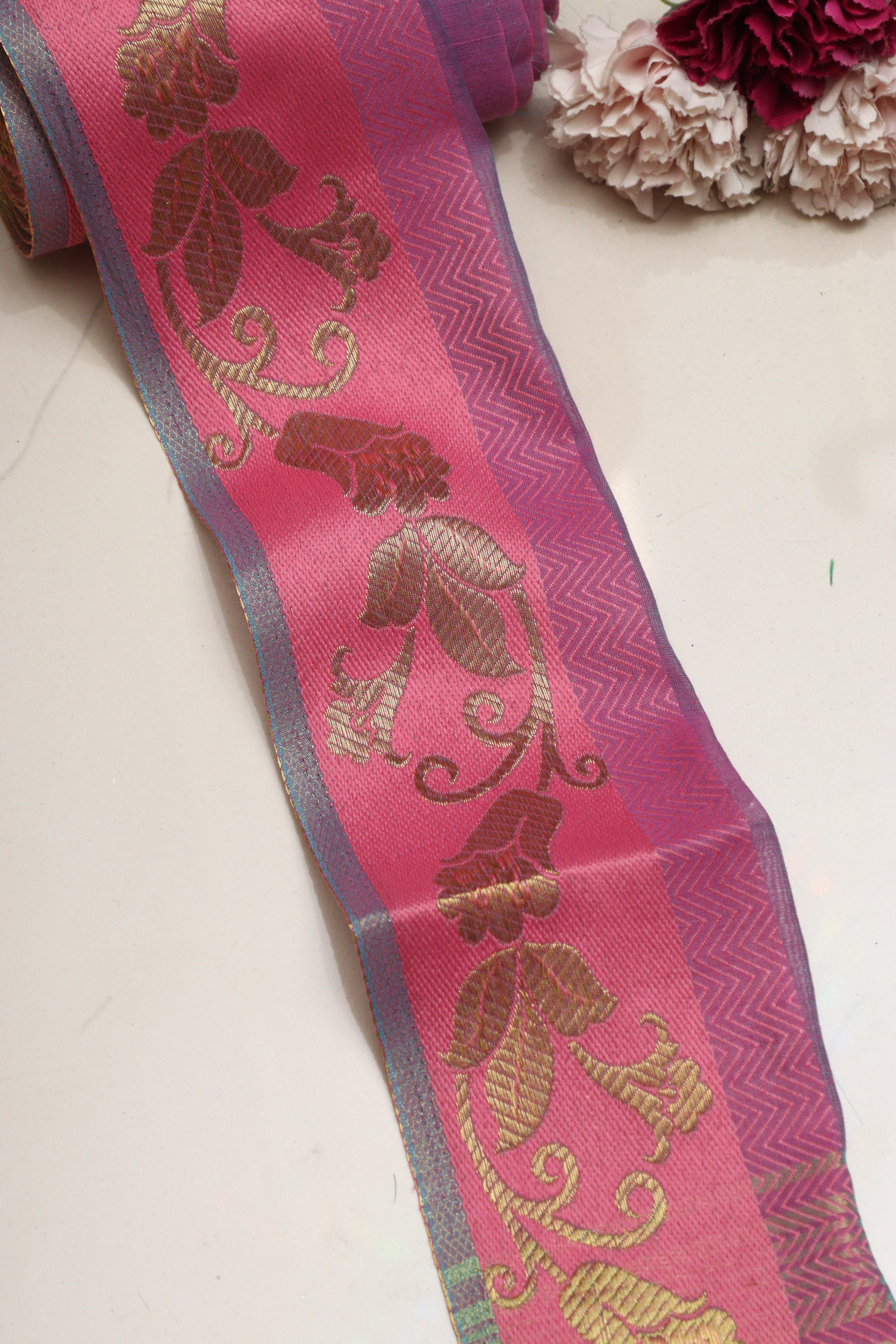 Pretty in Pink: Banarasi Silk Lace ( 1 Mtr ) - Luxurion World