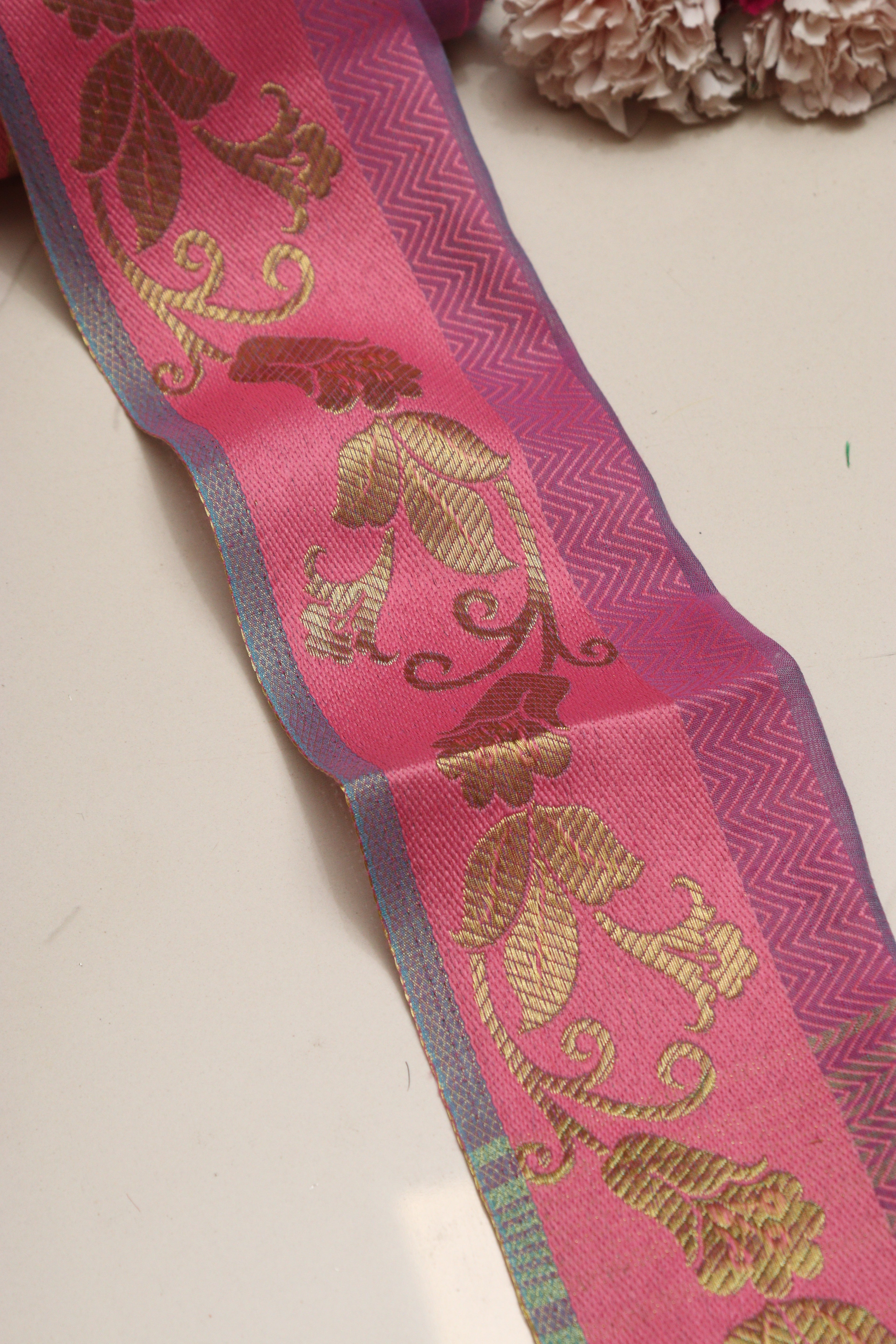 Pretty in Pink: Banarasi Silk Lace ( 1 Mtr ) - Luxurion World