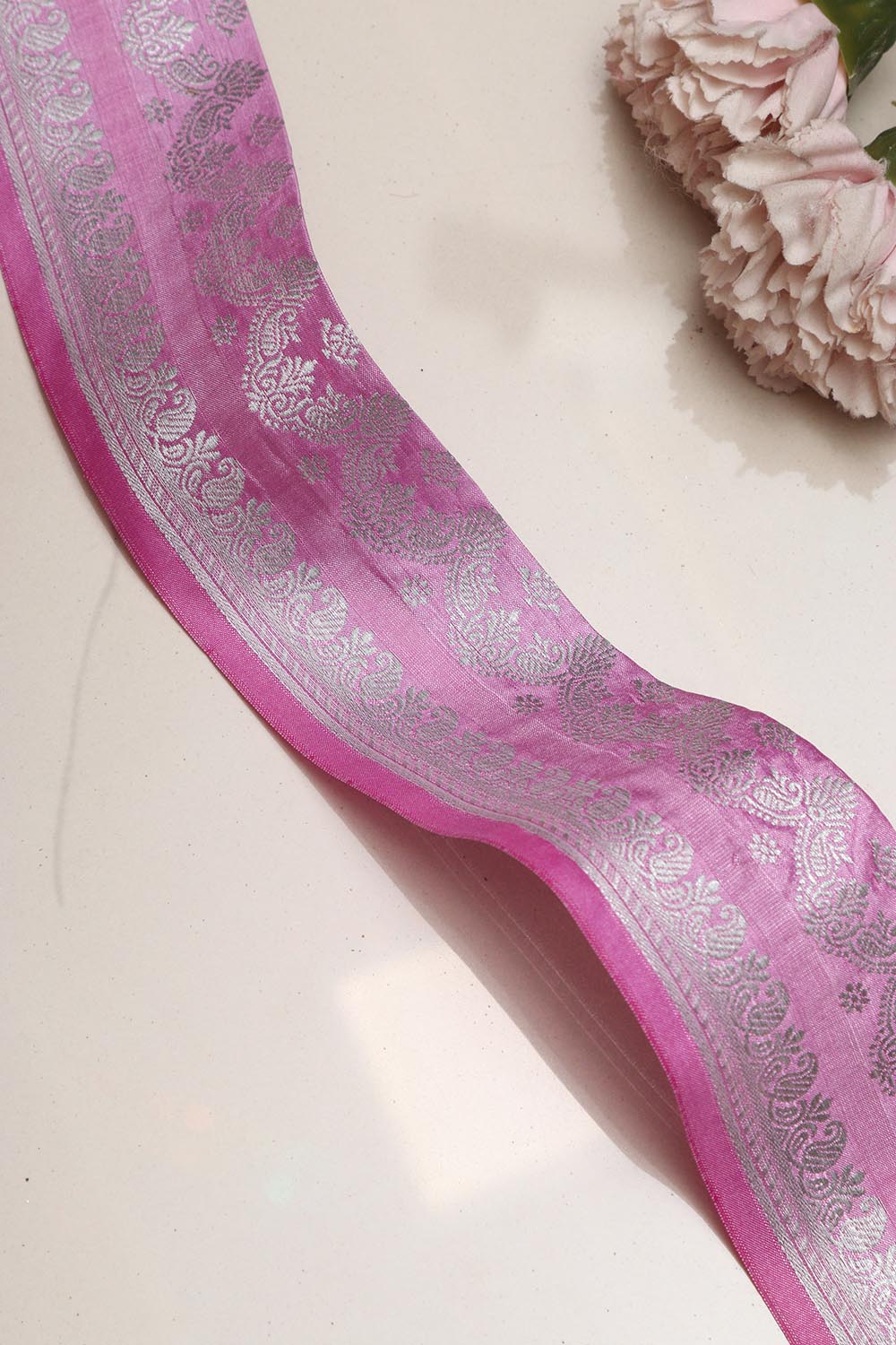 Pretty in Pink: Banarasi Silk Lace ( 1 Mtr ) - Luxurion World