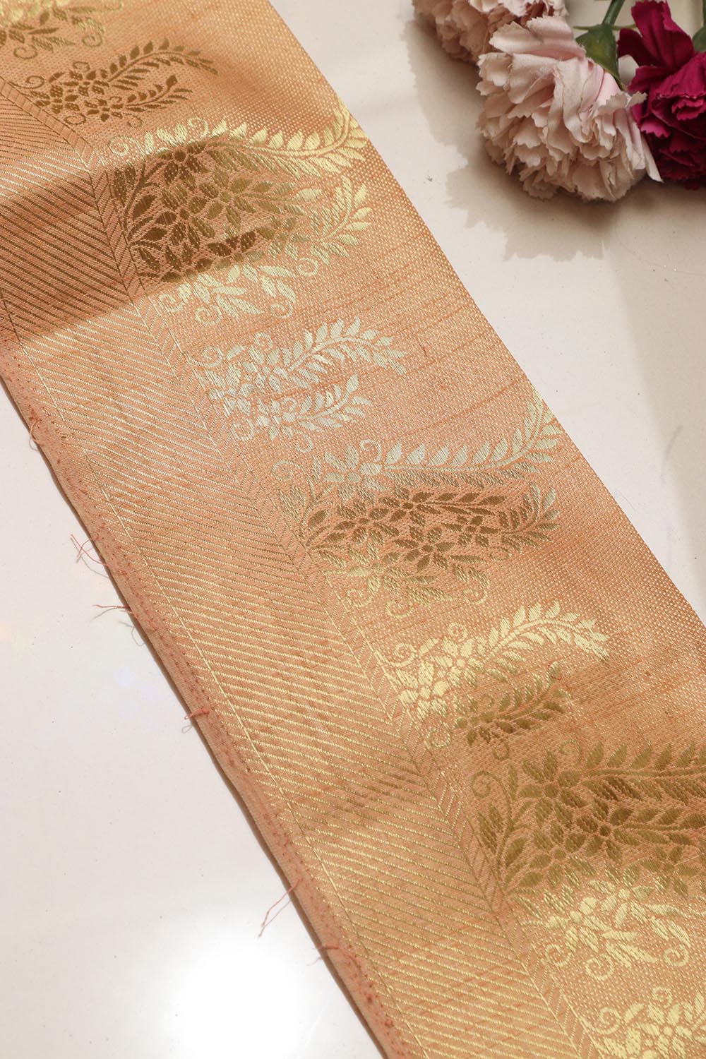 Exquisite Golden Banarasi Silk Lace ( 1 Mtr ) - Luxurion World