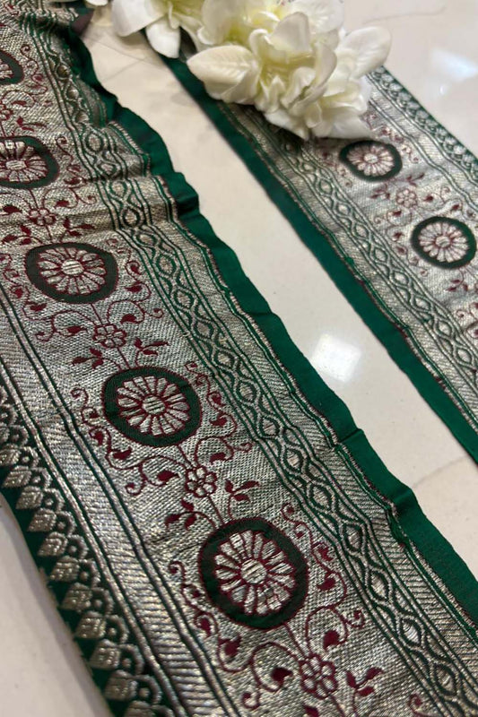 Green Banarasi Handloom Vintage Pure Silk Border Lace ( 1.5 Mtr ) - Luxurion World