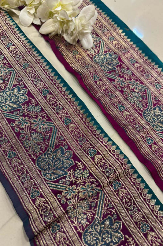 Exquisite Purple Banarasi Handloom Vintage Pure Silk Border Lace ( 1 Mtr ) - Luxurion World