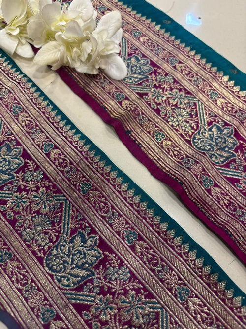 Exquisite Purple Banarasi Handloom Vintage Pure Silk Border Lace ( 1 Mtr ) - Luxurion World