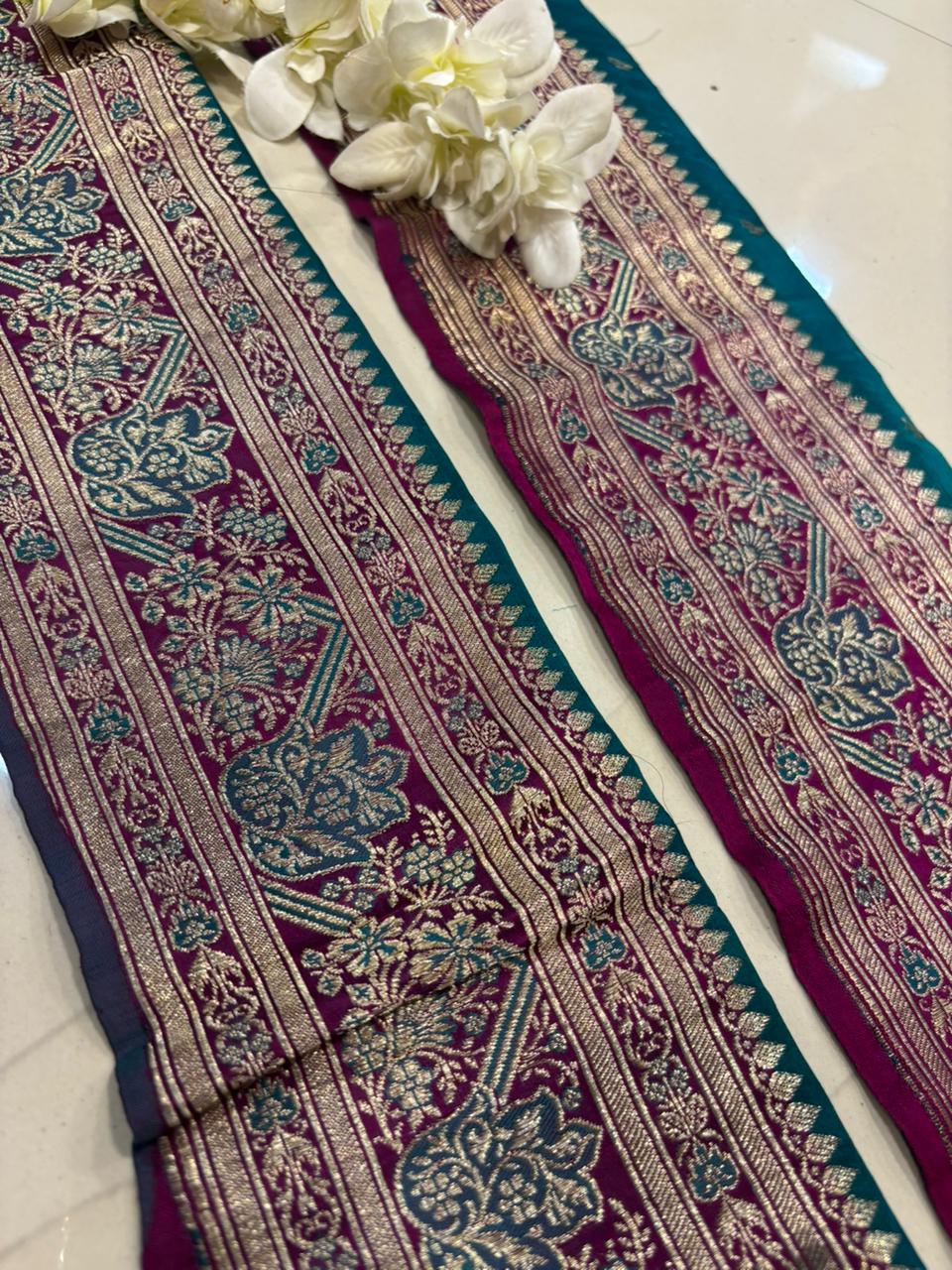 Exquisite Purple Banarasi Handloom Vintage Pure Silk Border Lace ( 1 Mtr ) - Luxurion World